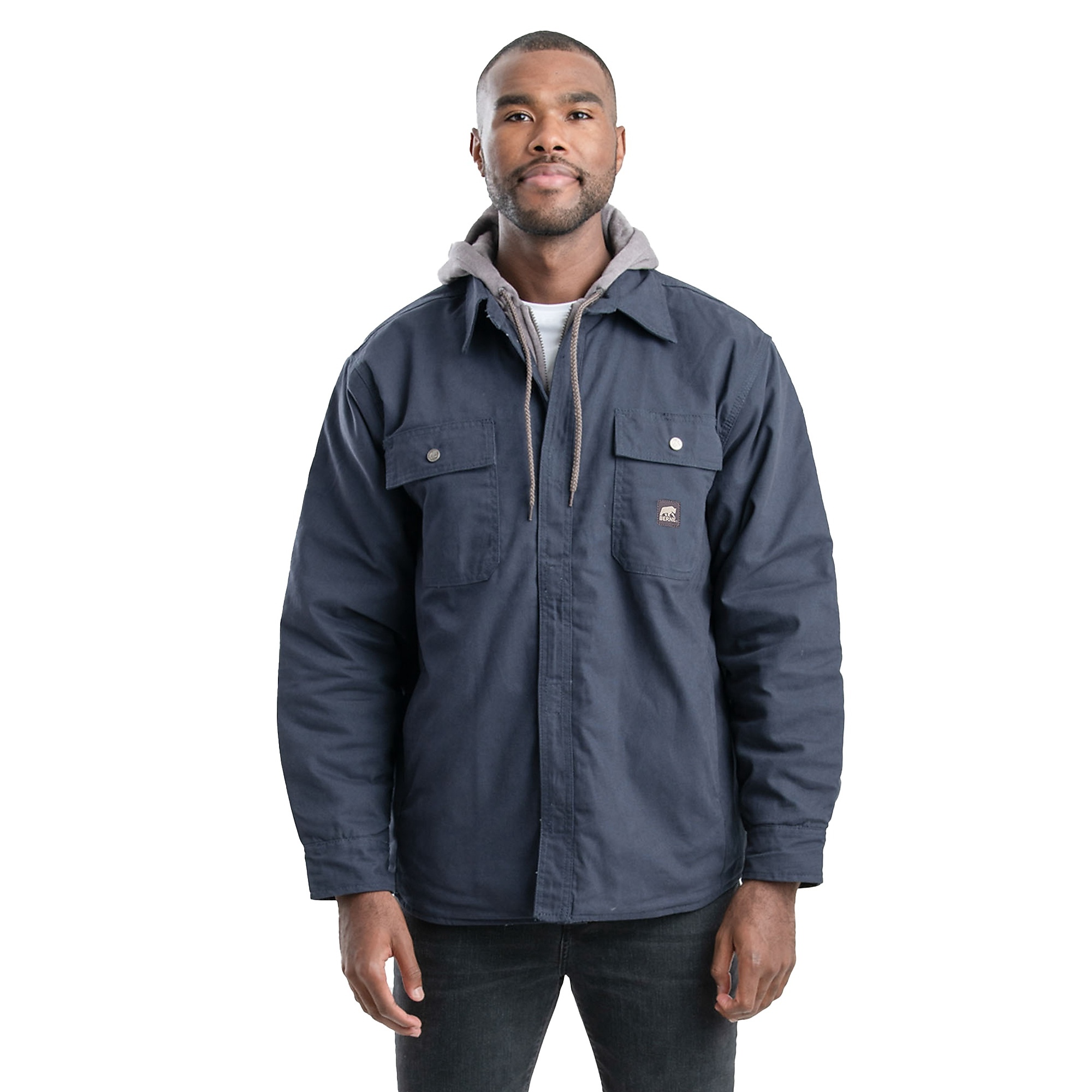 Berne Apparel, Throttle Hooded Shirt Jacket, Size XLT, Color Navy, Model# SH68